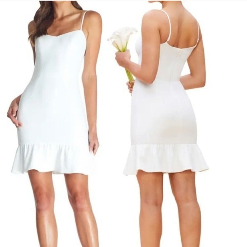 Dress The Population Mira Dress White Ruffled Hem Size L
